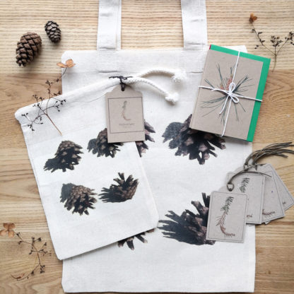 Winter botanicals gift wrap set including note cards, gift tags, gift bags